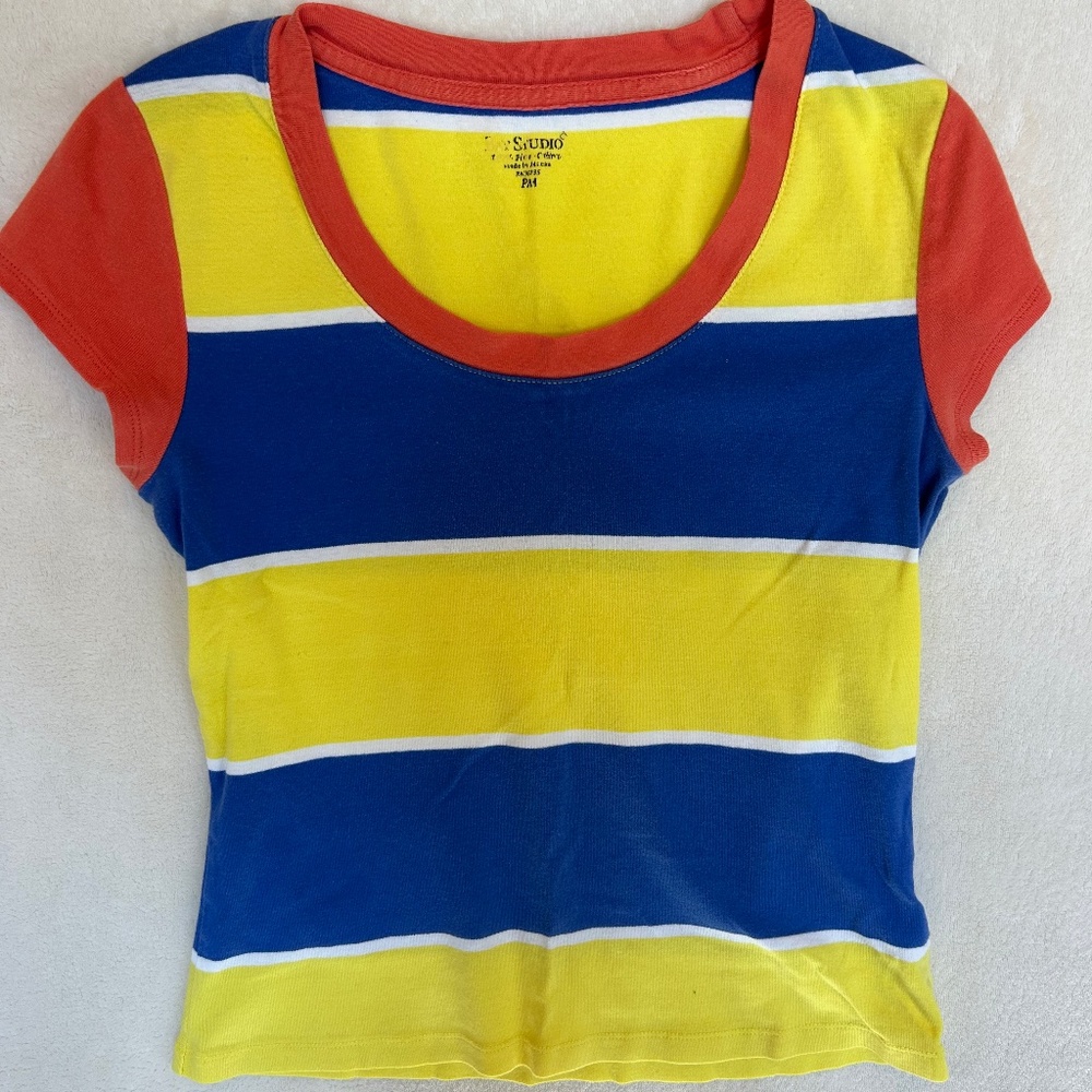 Vintage Y2K Cropped Colorblock Tee Size P/M